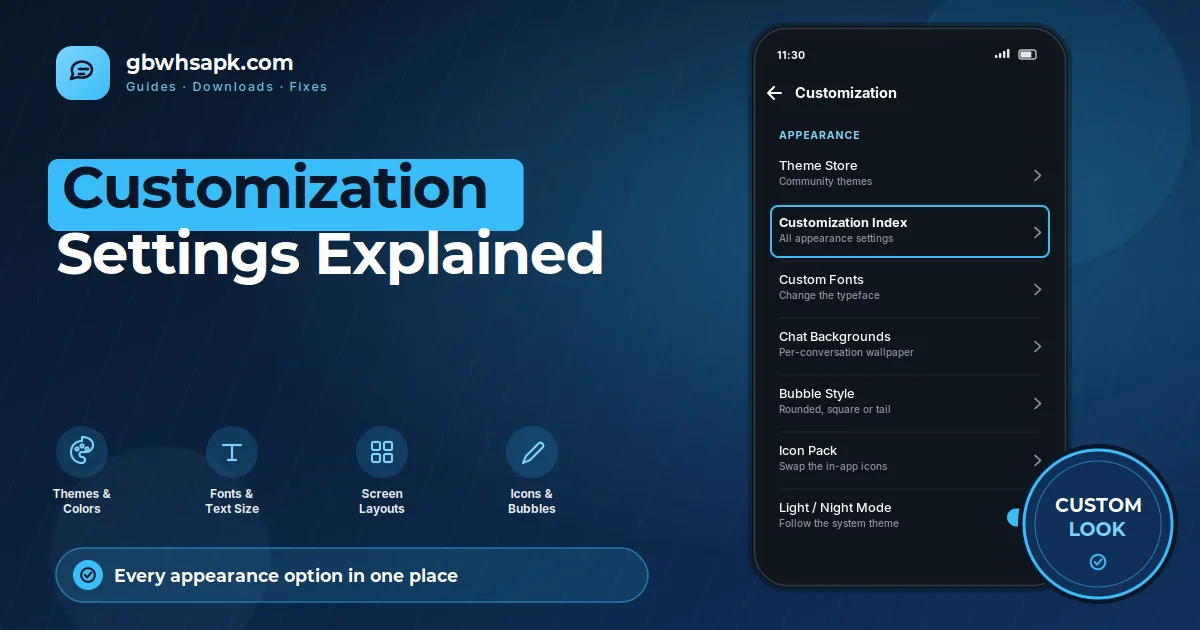 GB WhatsApp Customization Settings Explained visual guide