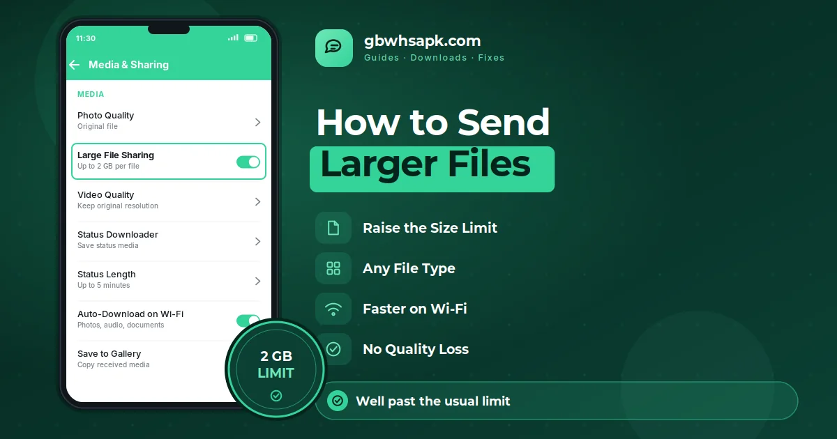 Como enviar Larger Files in GB WhatsApp supporting visual